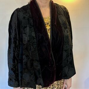 Black Jane Harel velvet jacket with burgundy collar